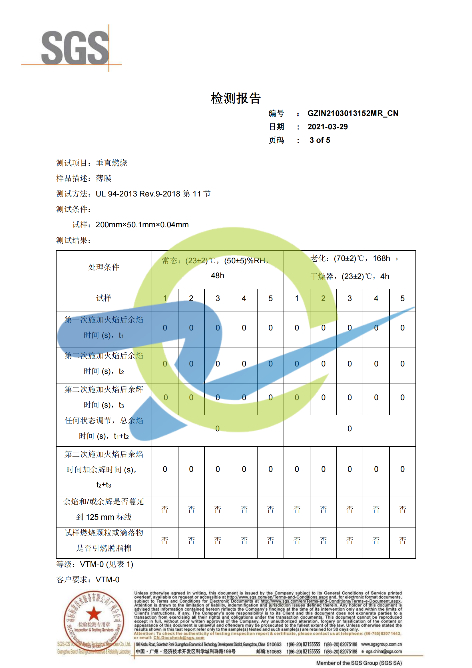 防水阻燃TPU膜檢測(cè)報(bào)告